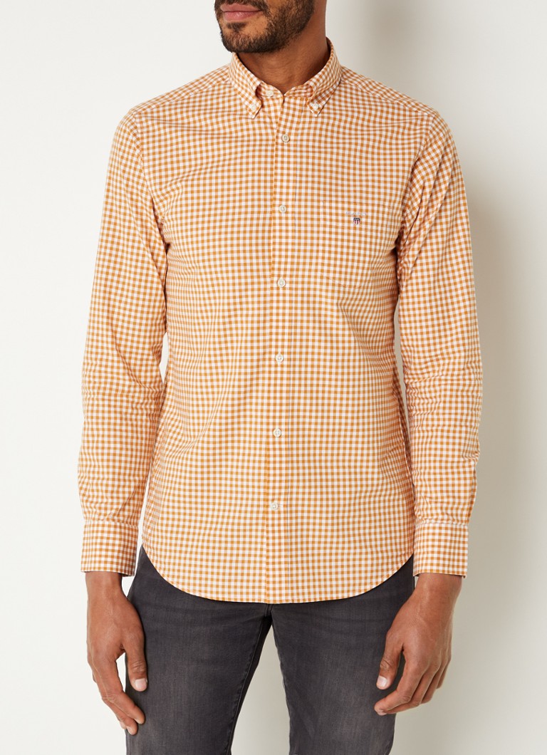 Gant - Regular fit overhemd met ruitdessin - Donkeroranje