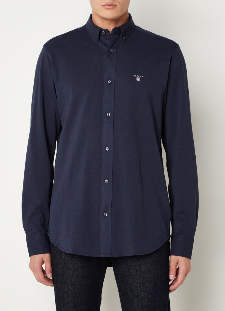 Gant - Regular fit overhemd van piqué katoen - Donkerblauw
