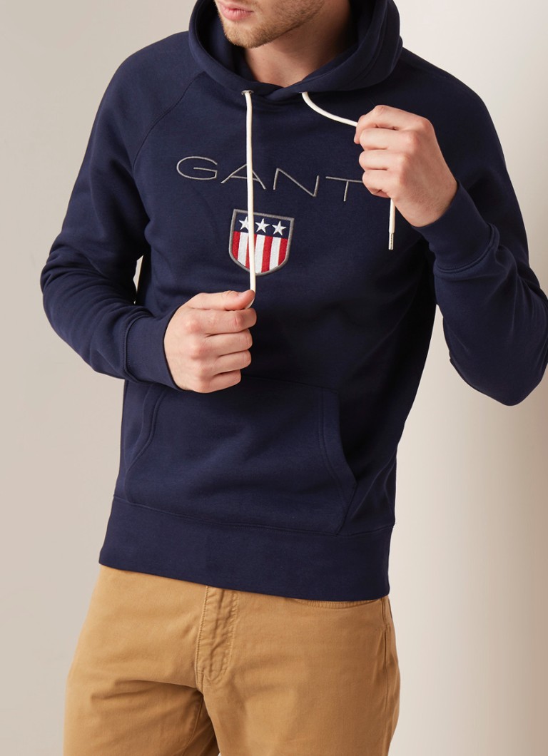 lettergreep Gebruikelijk picknick Gant Shield hoodie met logoborduring • Donkerblauw • de Bijenkorf