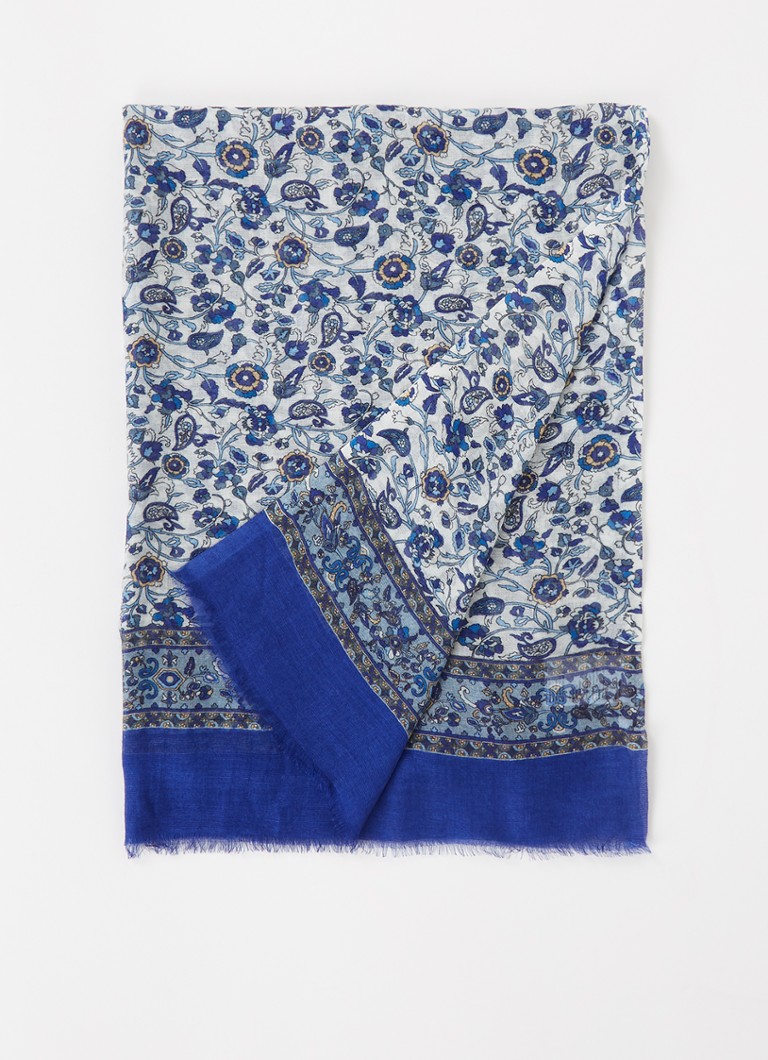 Gerard Darel - Gabin sjaal in zijdeblend met bloemenprint 180 x 75 cm - Kobaltblauw