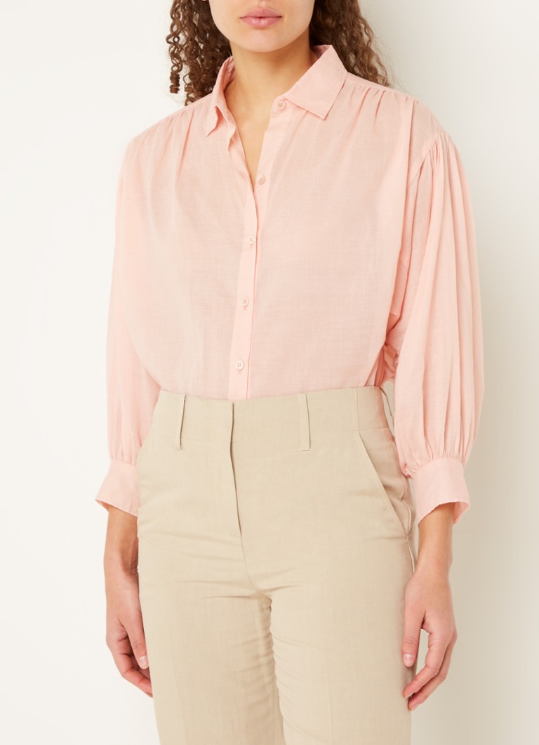 Gerard Darel - Semi-transparante blouse van katoen met pofmouw - Zalmroze
