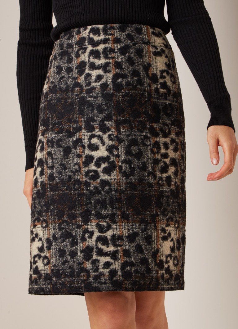 Gerry Weber - Midi kokerrok in wolblend met luipaarddessin - Zwart