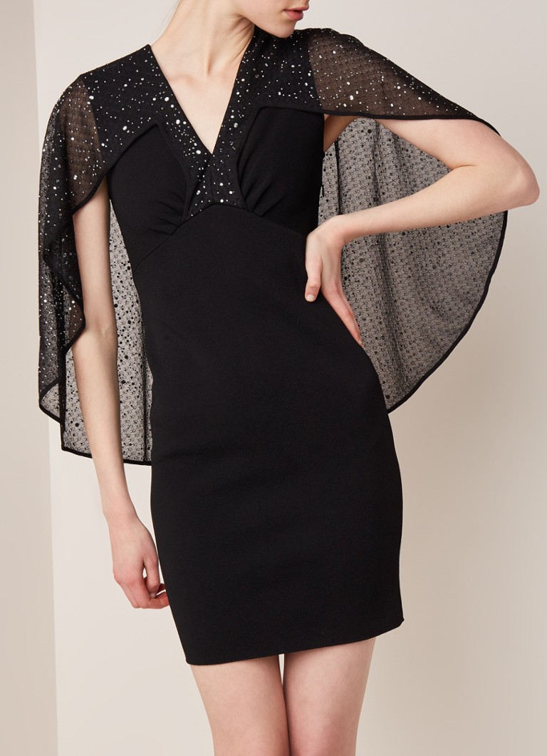 Givenchy Mini Jurk Met Cape Van Mesh En Strass Decoratie Zwart