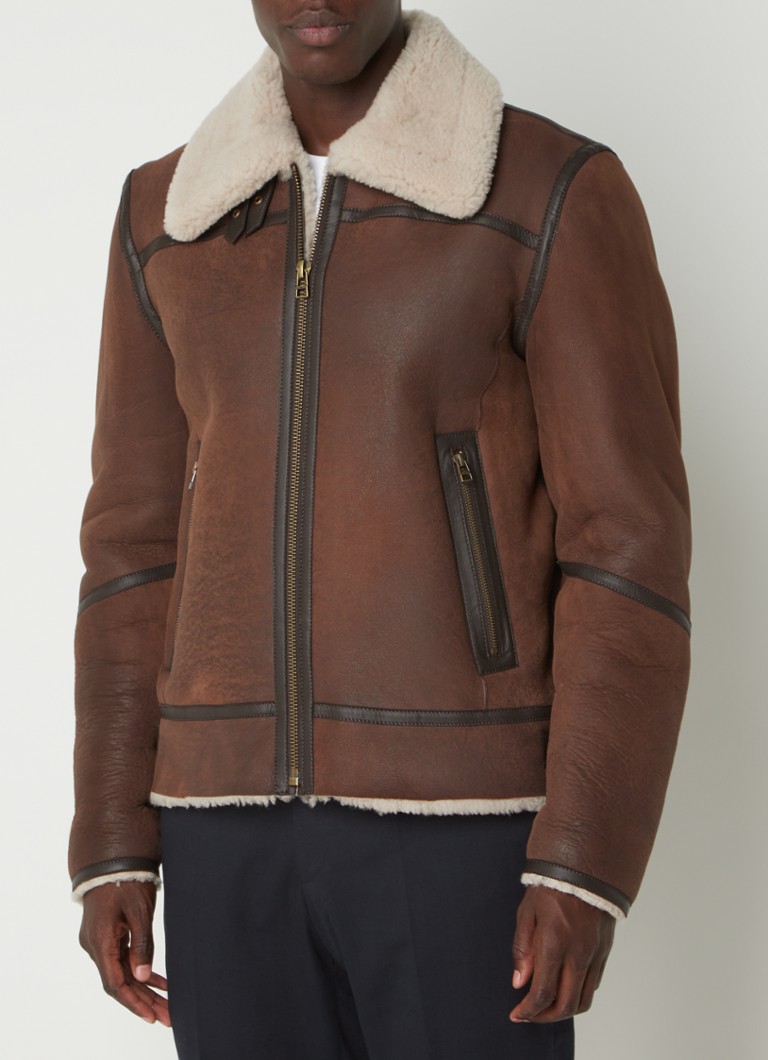 Goosecraft - Lammy coat van lamsleer met ritszakken  - Bruin