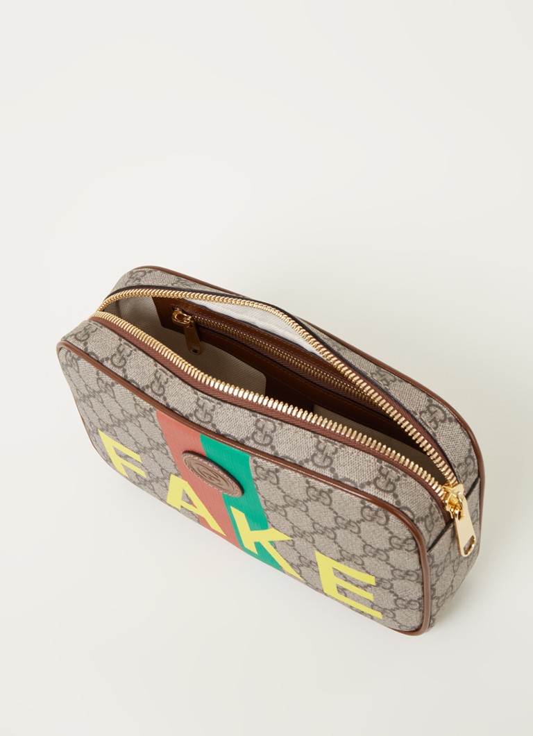 Aap aantrekken Arena Gucci Fake/Not heuptas met leren details en logoprint • Bruin • de Bijenkorf