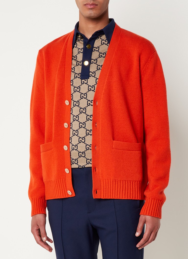 Gucci - Fijngebreid oversized vest van wol met backprint - Donkeroranje