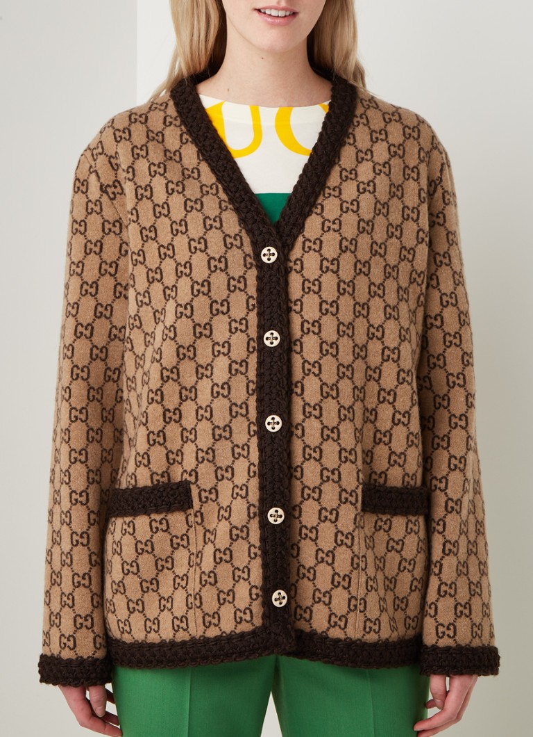 zebra Port Snikken Gucci Fijngebreid vest van wol met all over logoprint • Lichtbruin • de  Bijenkorf