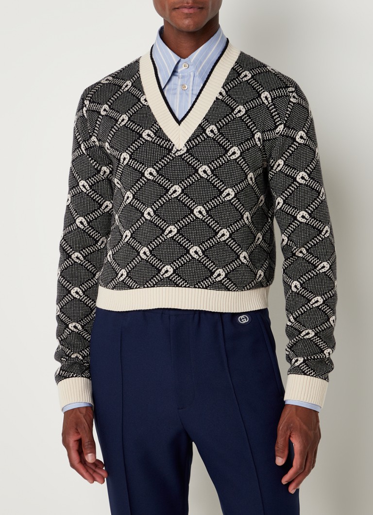 Gucci - Fijngebreide pullover in kasjmierblend met ruitdessin - Zwart