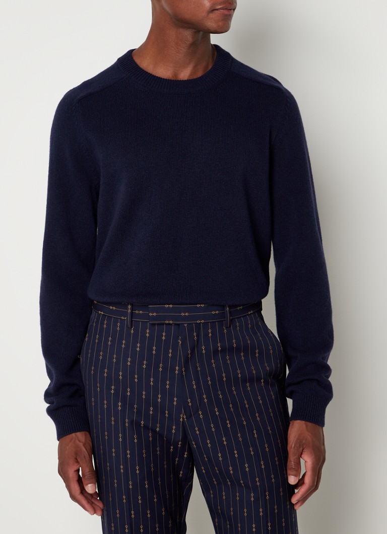 Gucci - Fijngebreide pullover van wol met ronde hals - Donkerblauw