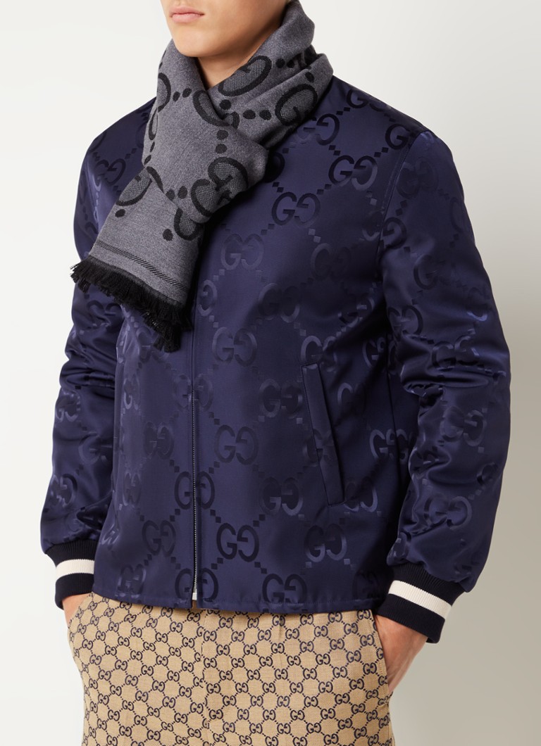 Oxide Uitgaand marmeren Gucci GG sjaal van wol met jacquard dessin 195 x 45 cm • Donkergrijs • de  Bijenkorf