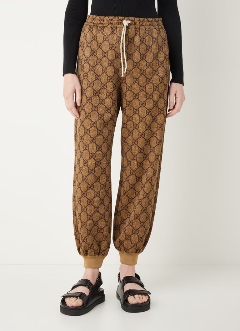 Gucci - High waist tapered fit cropped joggingbroek met logoprint - Camel