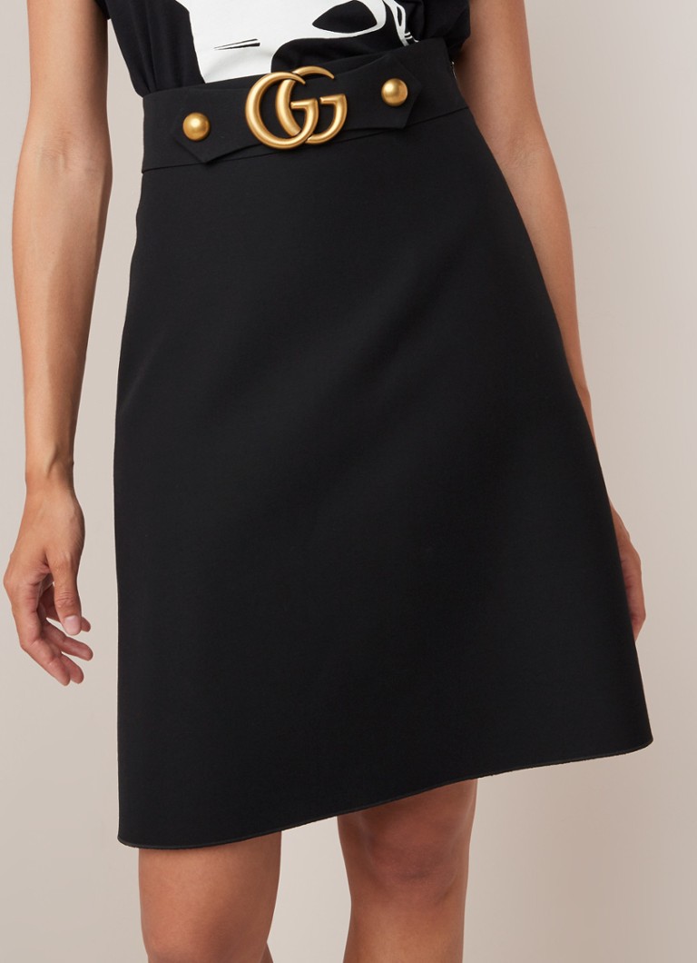 Gucci - Midi A-lijn rok in wolblend met gesp - Zwart
