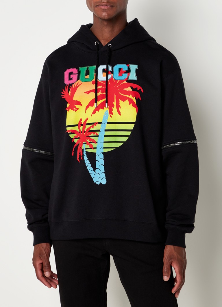 Gucci - Palm Trees hoodie met logoprint en afneembare mouwen - Zwart