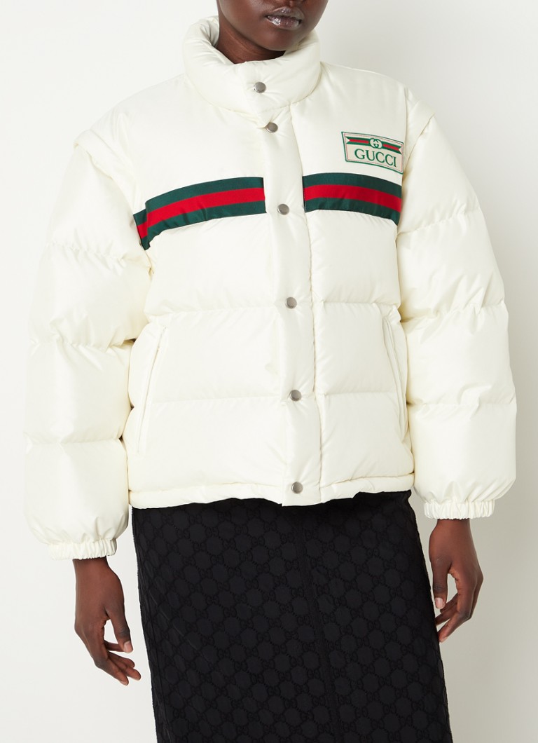 Gucci - Puffer jack met logoprint en afritsbare mouw - Gebroken wit