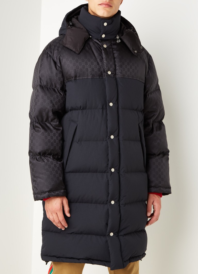 Gucci Puffer jas met capuchon en logoprint Zwart • Bijenkorf
