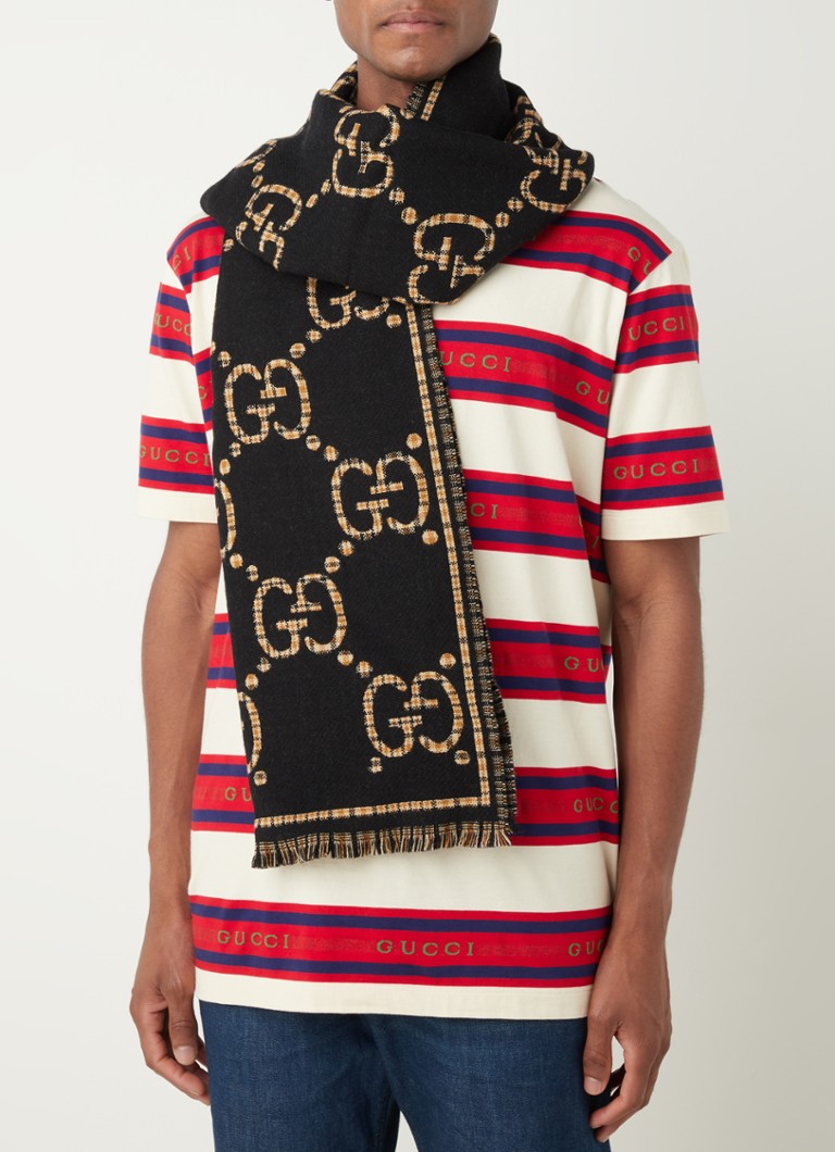 als je kunt Halve cirkel Rechthoek Gucci Sjaal van wol met logoprint 180 x 47 cm • Zwart • de Bijenkorf