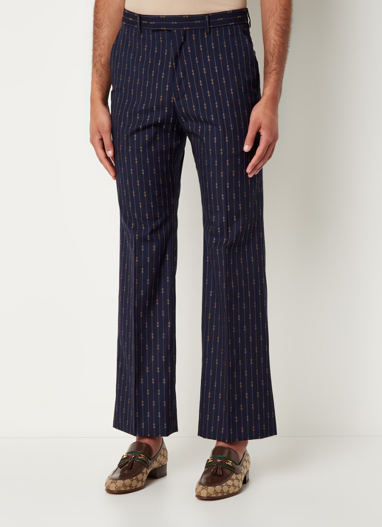 Gucci - Straight fit cropped pantalon met logoprint en trekkoord - Donkerblauw