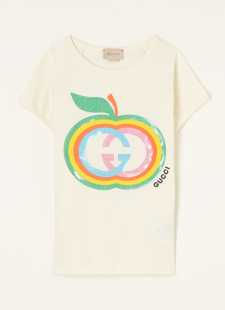 Gucci - T-shirt met glitterprint en logo - Gebroken wit