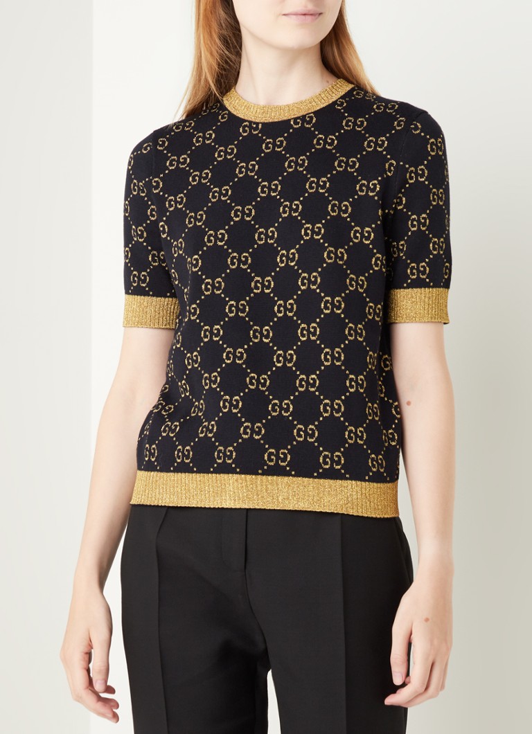 Gucci - Top met ingebreide logoprint en lurex - Zwart