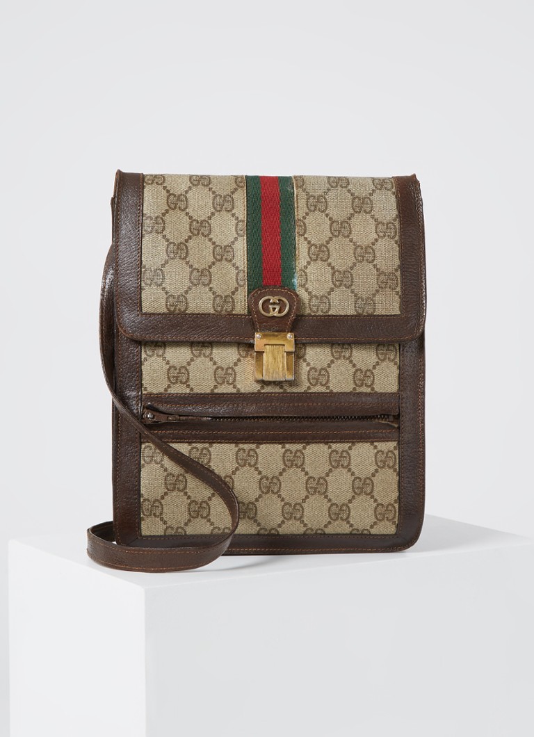 houding Kan worden berekend Grondwet Gucci Vintage crossbodytas met leren details en logoprint • Bruin • de  Bijenkorf