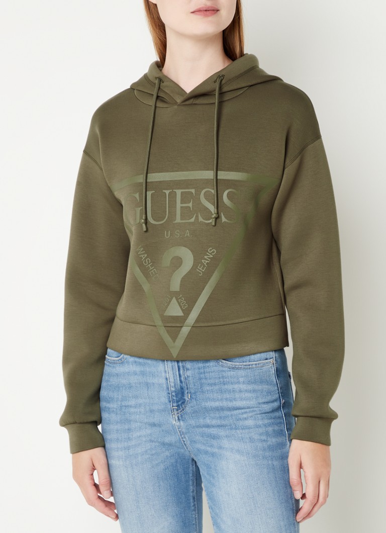 GUESS - Alisa cropped hoodie met logoprint - Lindegroen