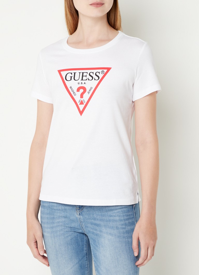 GUESS - Original T-shirt van biologisch katoen met logoprint - Wit