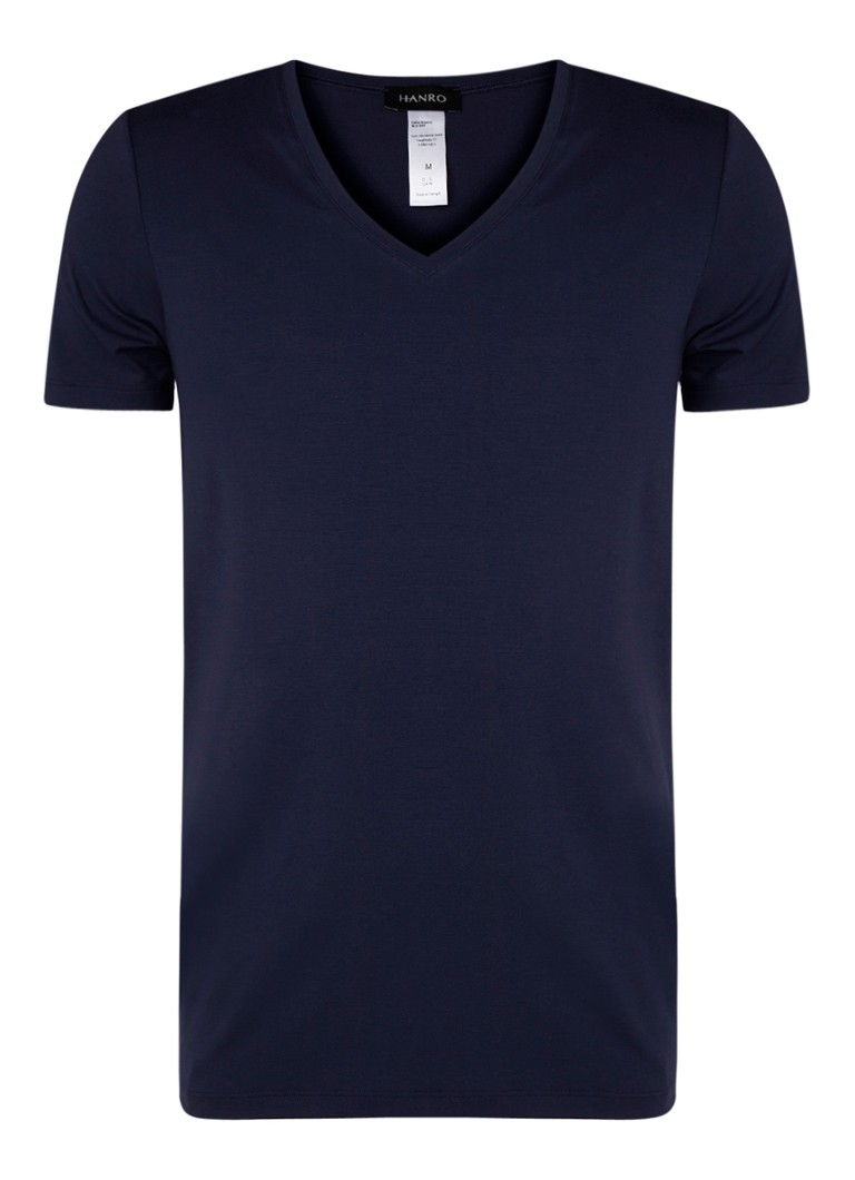 Hanro - T-shirt met stretch en V-hals - Donkerblauw