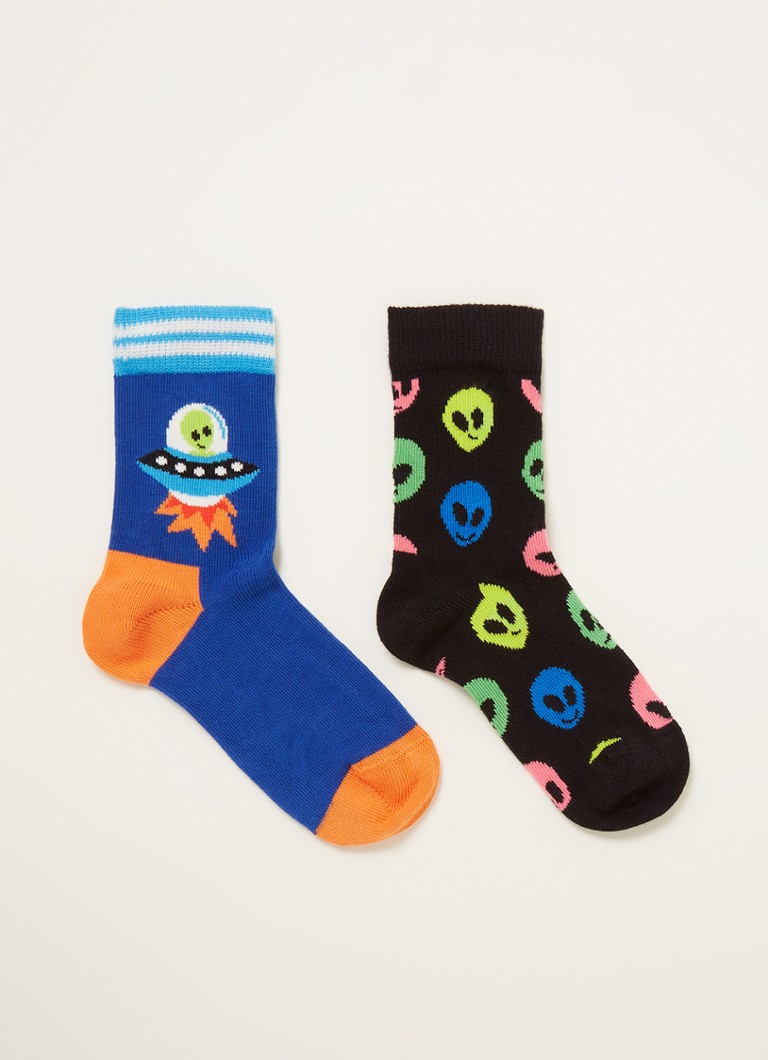 Happy Socks - Alien sokken met print in 2-pack - Blauw