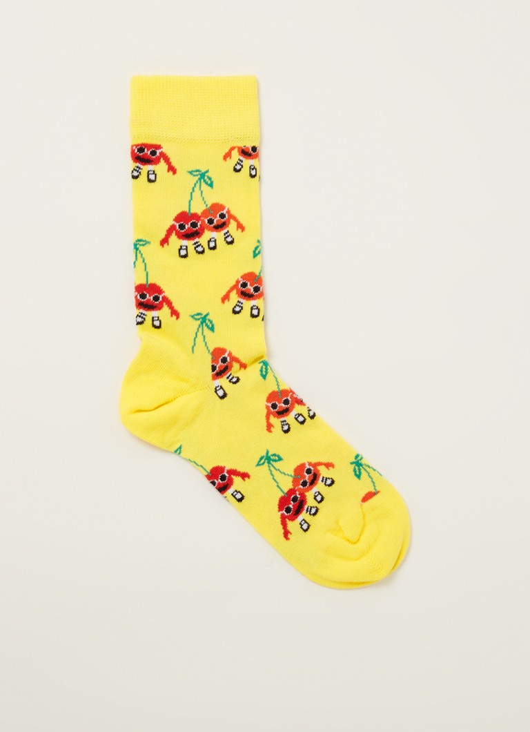 Happy Socks - Cherry Mates sokken met print - Geel