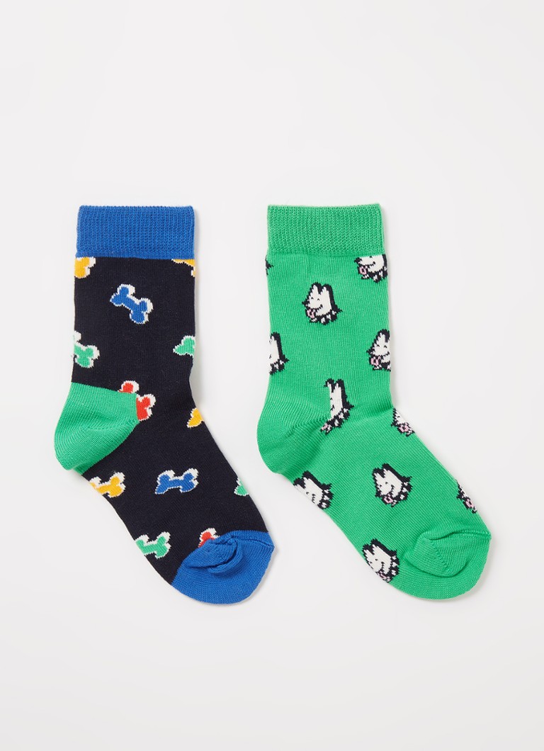 Happy Socks - Dog & Dog Bone sokken met print in 2-pack - Groen