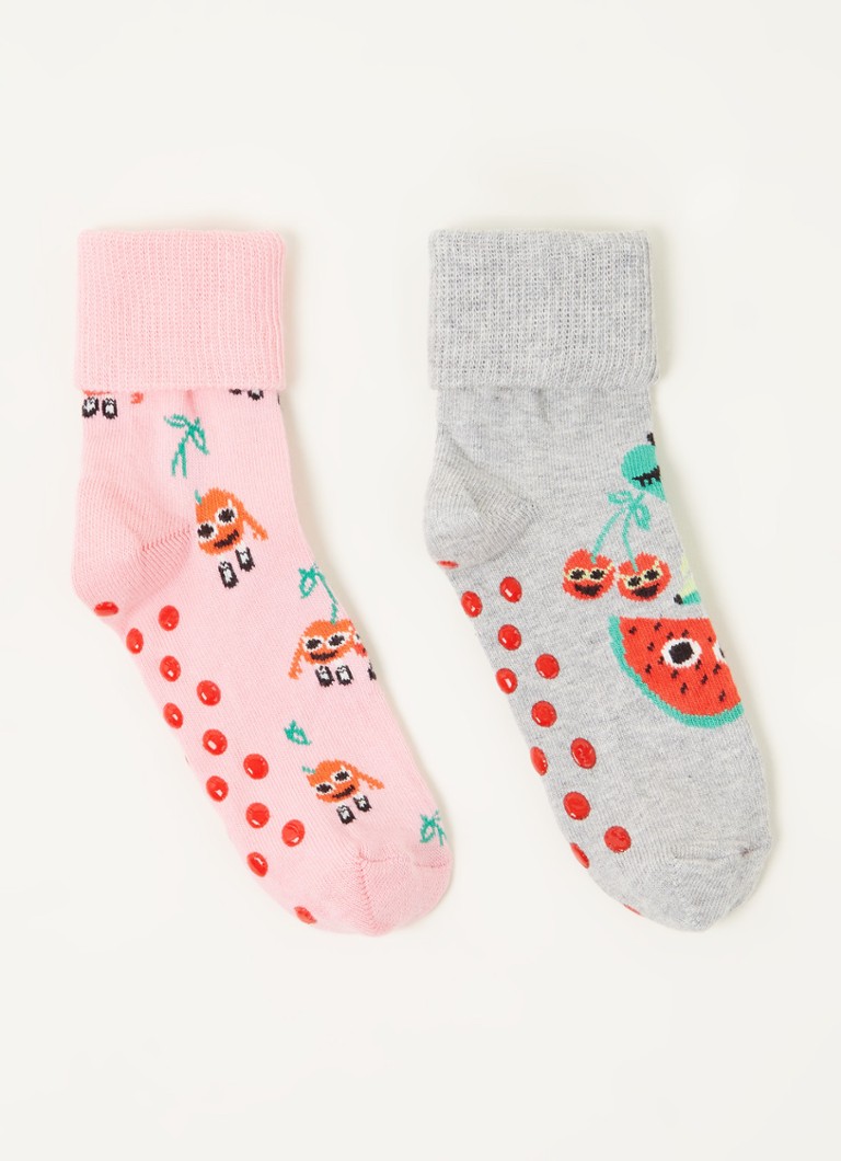 Happy Socks - Fruit Mix anti-slip sokken met print in 2-pack - Roze