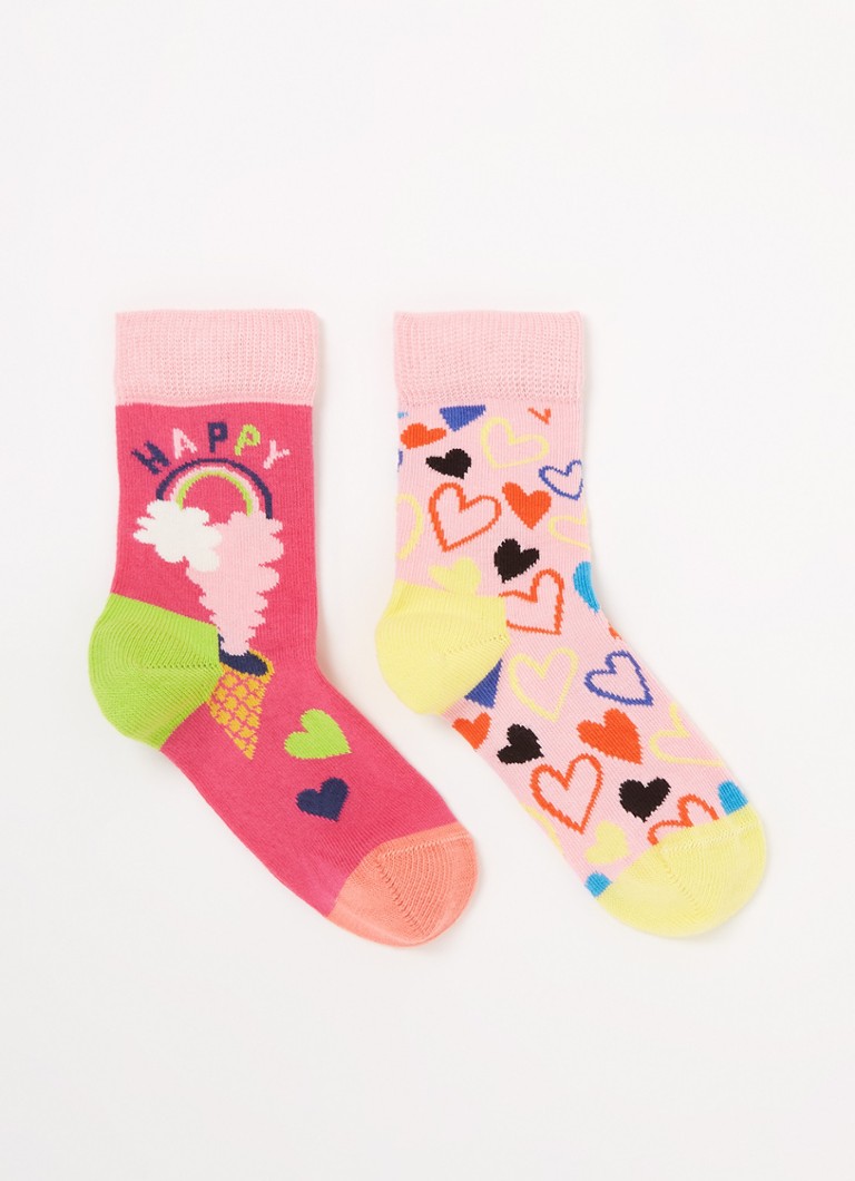 Happy Socks - Happy Love sokken met print in 2-pack - Roze