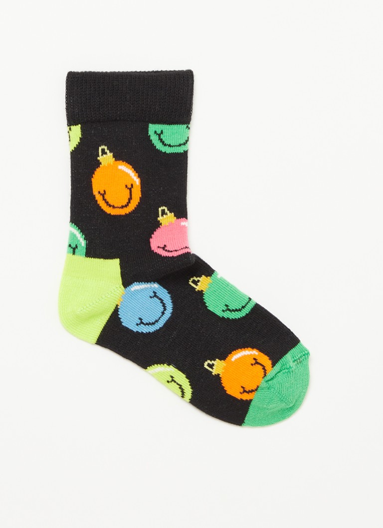 Happy Socks - Jingle smiley sokken met print - Zwart