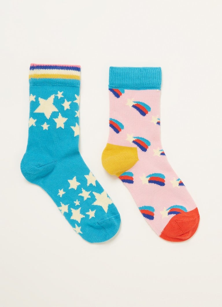 Happy Socks - Shooting Star sokken met print in 2-pack - Blauw