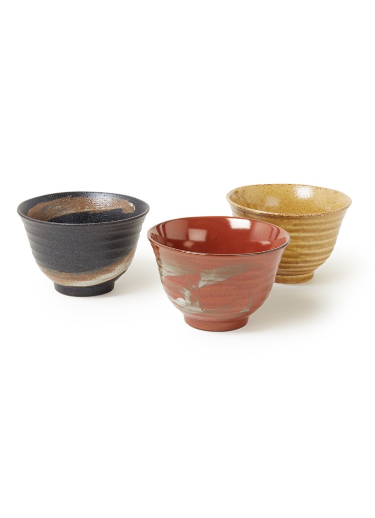 HKliving Kyoto Ceramics Matcha kom 12 cm set van 3 • Multicolor • de Bijenkorf