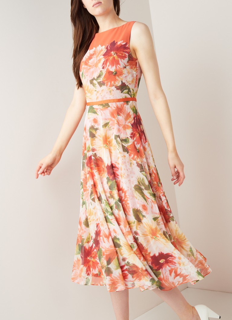 Hobbs - Carly mouwloze maxi-jurk met bloemendessin - Oranje