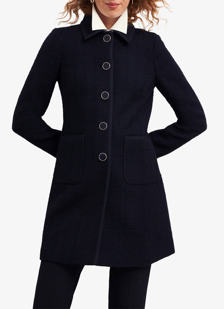 Hobbs - Elaine mantel van tweed met paspelzakken - Donkerblauw