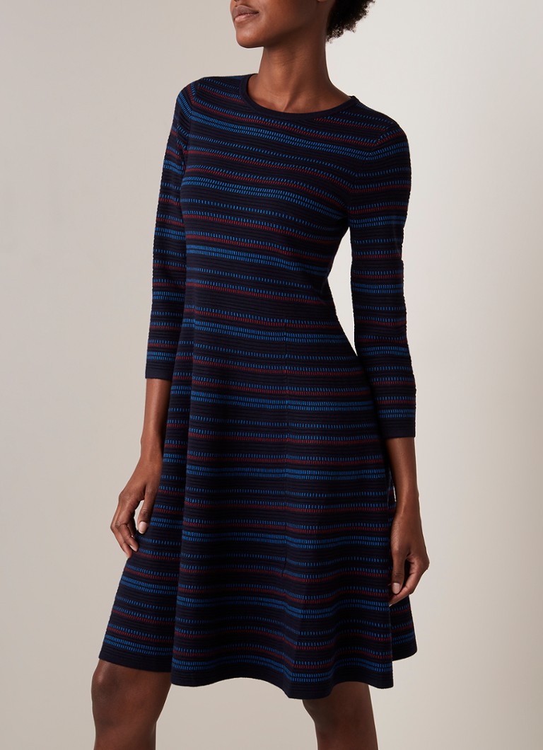 Hobbs - Katie A-lijn jurk met ingebreid streepdessin - Donkerblauw