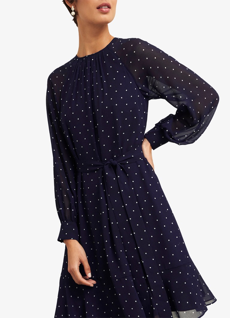 Hobbs - Rosie semi-transparante mini jurk met stippenprint - Donkerblauw