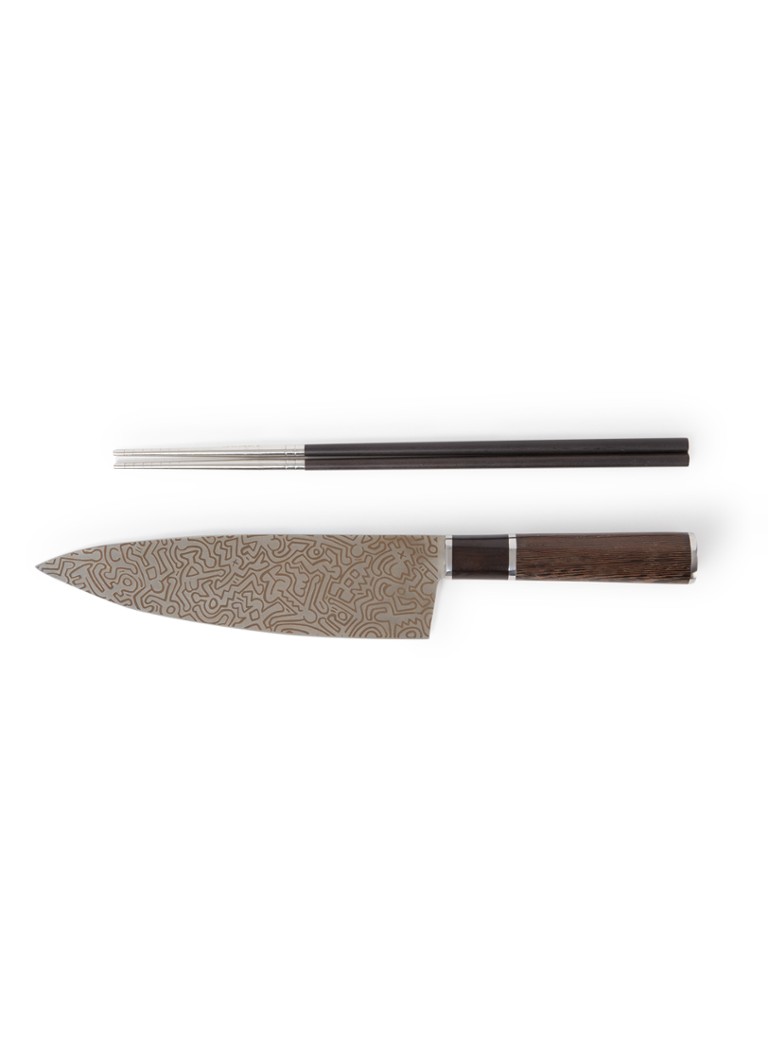Homey's - Keith Haring koksmes met chopsticks in cadeauverpakking  - Donkerbruin