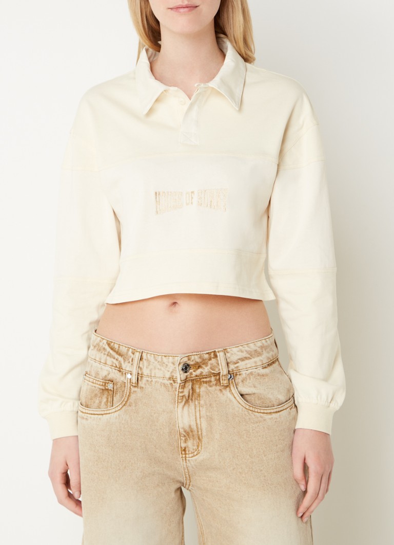 House of Sunny - Cropped sweater van biologisch katoen met logo - Vanillegeel
