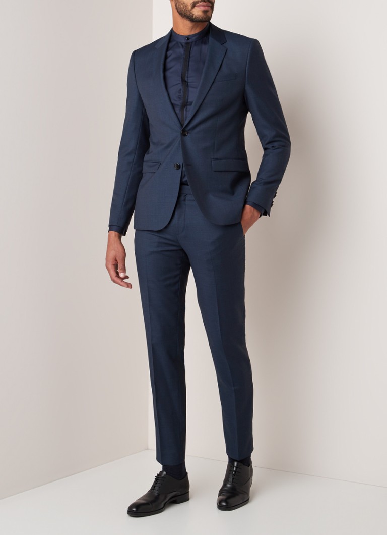 HUGO BOSS - Astian/Hets extra slim fit pak van scheerwol met microdessin - Donkerblauw