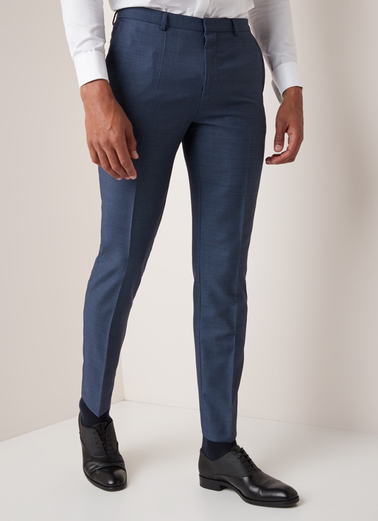 HUGO BOSS - Astian/Hets extra slim fit pak van scheerwol met microdessin - Blauw