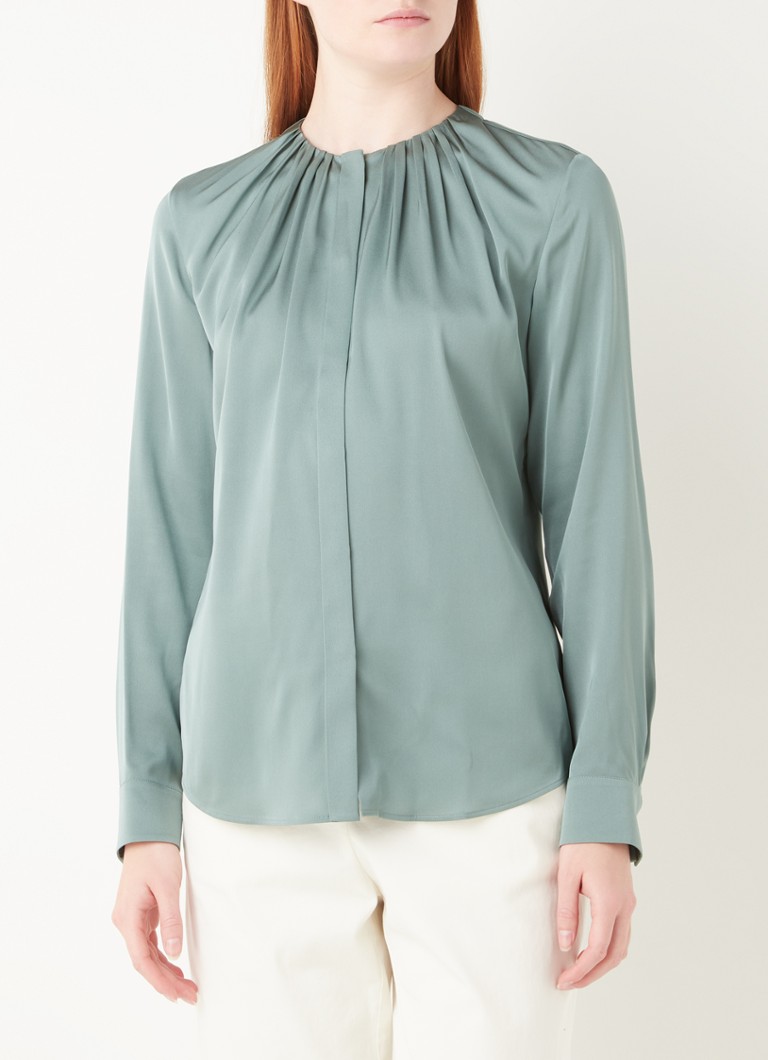 HUGO BOSS - Banora blouse van zijde met plooidetail - Mint