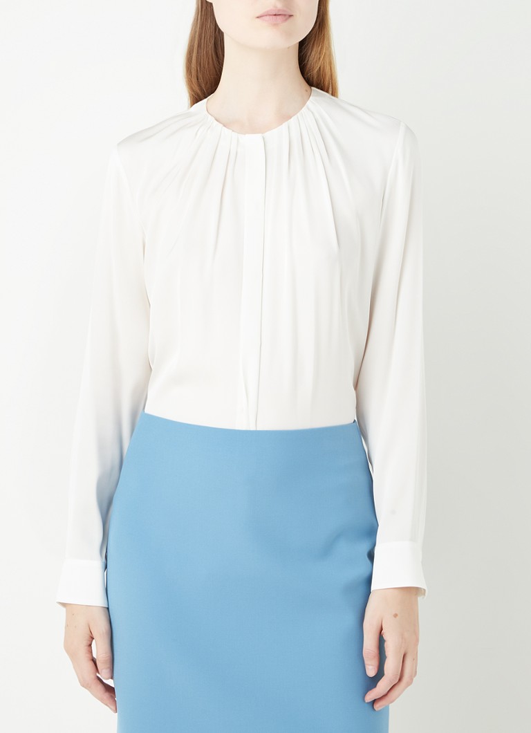 HUGO BOSS - Banora blouse van zijde met plooidetail - Gebroken wit