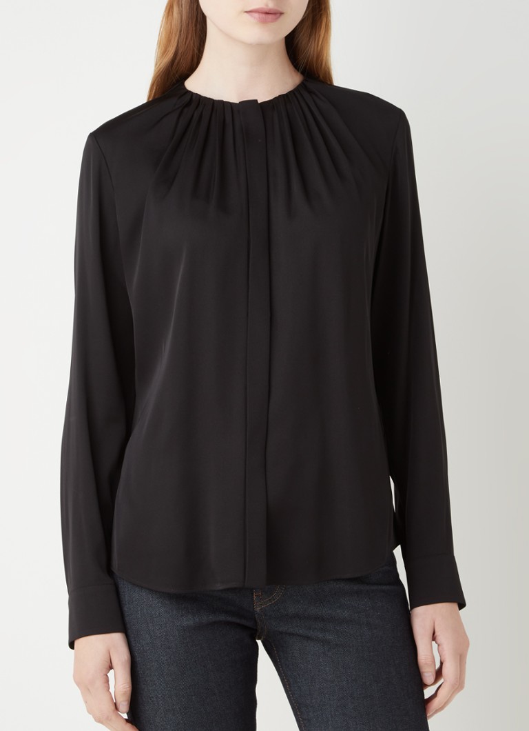 HUGO BOSS - Banora blouse van zijde met plooidetail - Zwart