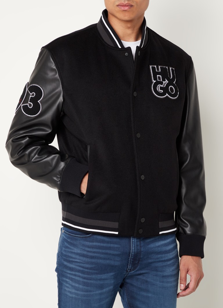 HUGO BOSS Baseball jacket in kasjmierblend met logo • Zwart • de Bijenkorf