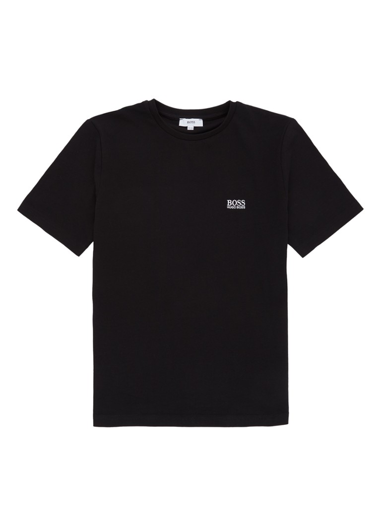 HUGO BOSS - Basic T-shirt met logoborduring - Zwart