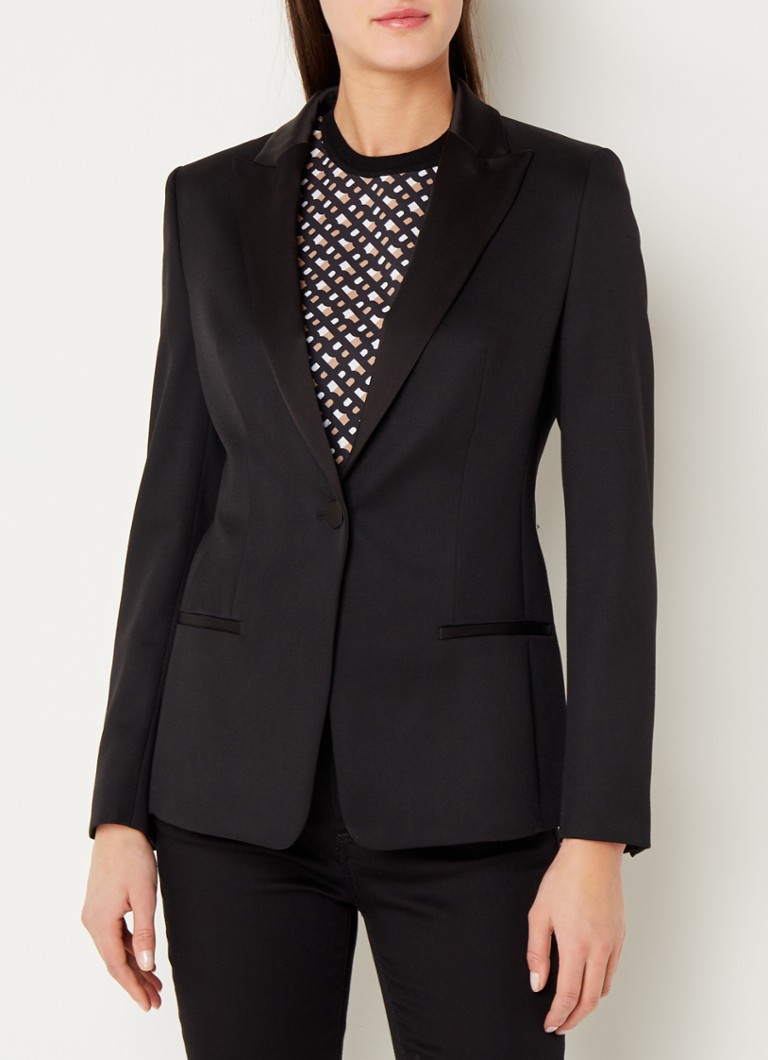 HUGO BOSS Blazer van wol met paspelzakken en schoudervulling • Zwart ...