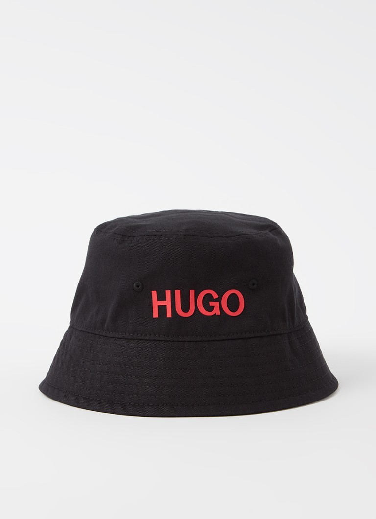 HUGO BOSS - Bucket hoed met logoprint  - Zwart